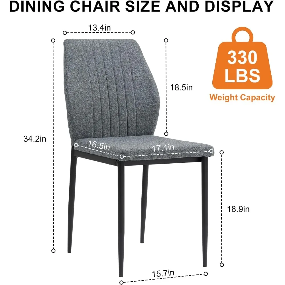 طقم كراسي طعام منجدة مكون من 4 قطع، طراز حديث لمنتصف القرن، كراسي قماش بإطار خشبي وأرجل معدنية، قماش شانيل