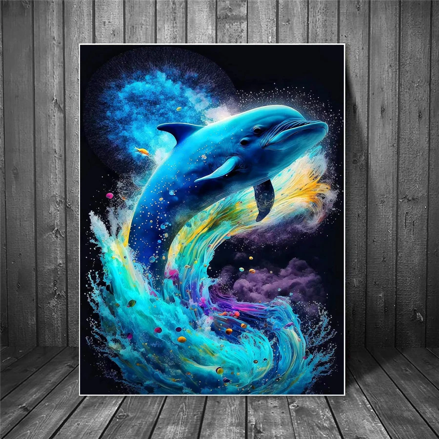 Blue Dolphin Diy Diamond Arts Abstract Dolphin Painting cross Stitch cartoon Animals Mosaic Embroidery Picture Wall Decor