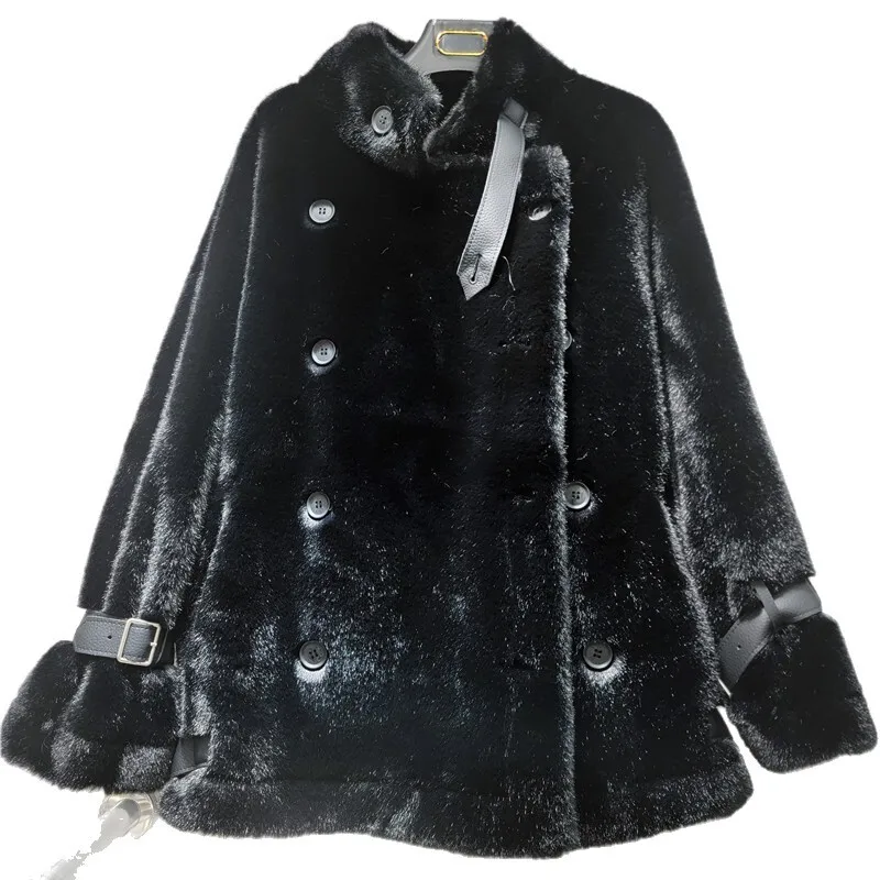 เสื้อโค้ทขนเฟอร์เทียมสำหรับผู้หญิง รุ่นใหม่ประจำฤดูหนาวปี 2025 คอตั้ง ติดกระดุมสองแถว สไตล์เกาหลี แฟชั่นสตรีทแวร์ หรูหรา อุ่นหนา รุ่น HK14887