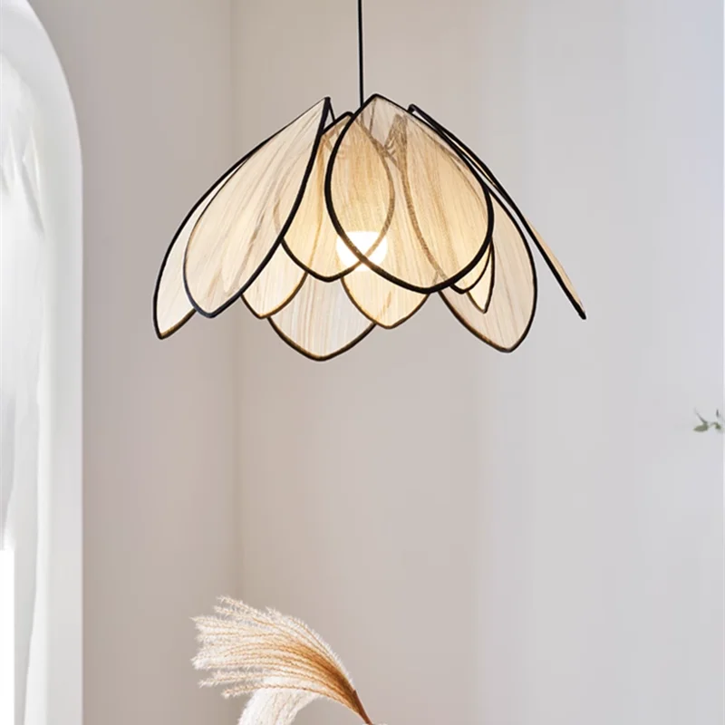 Natural Rattan Petal Pendant Lights Japanese Style Light Homestay wabi sabi lighting Bedroom Living Room dining room lighting