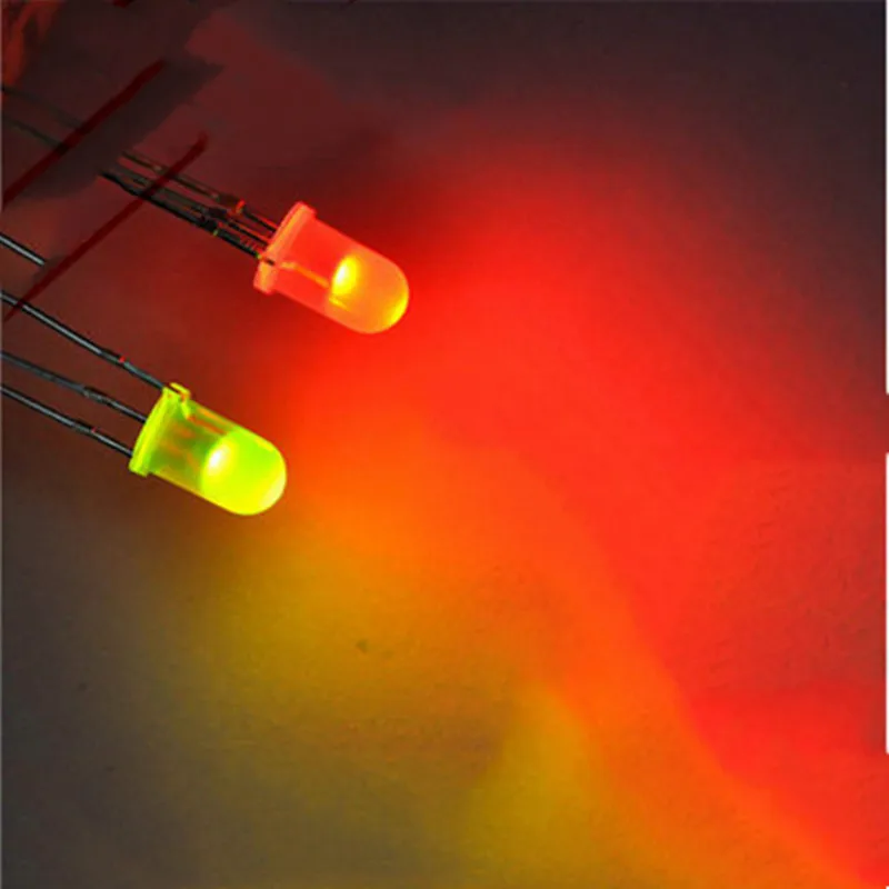 100PCS 5MM F5 LED Light-Emitting Diode Frosted Lens Red-Green Dual-Color Common Cathode/Anode Standard Green with Yellow Tint