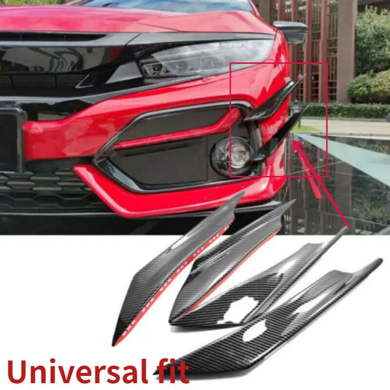 Universal Car Accessories Front Bumper Canards Splitter Diffuser Spoiler (can Fit Honda Civic Fk7 Fk8) Black Carbon Fiber Look