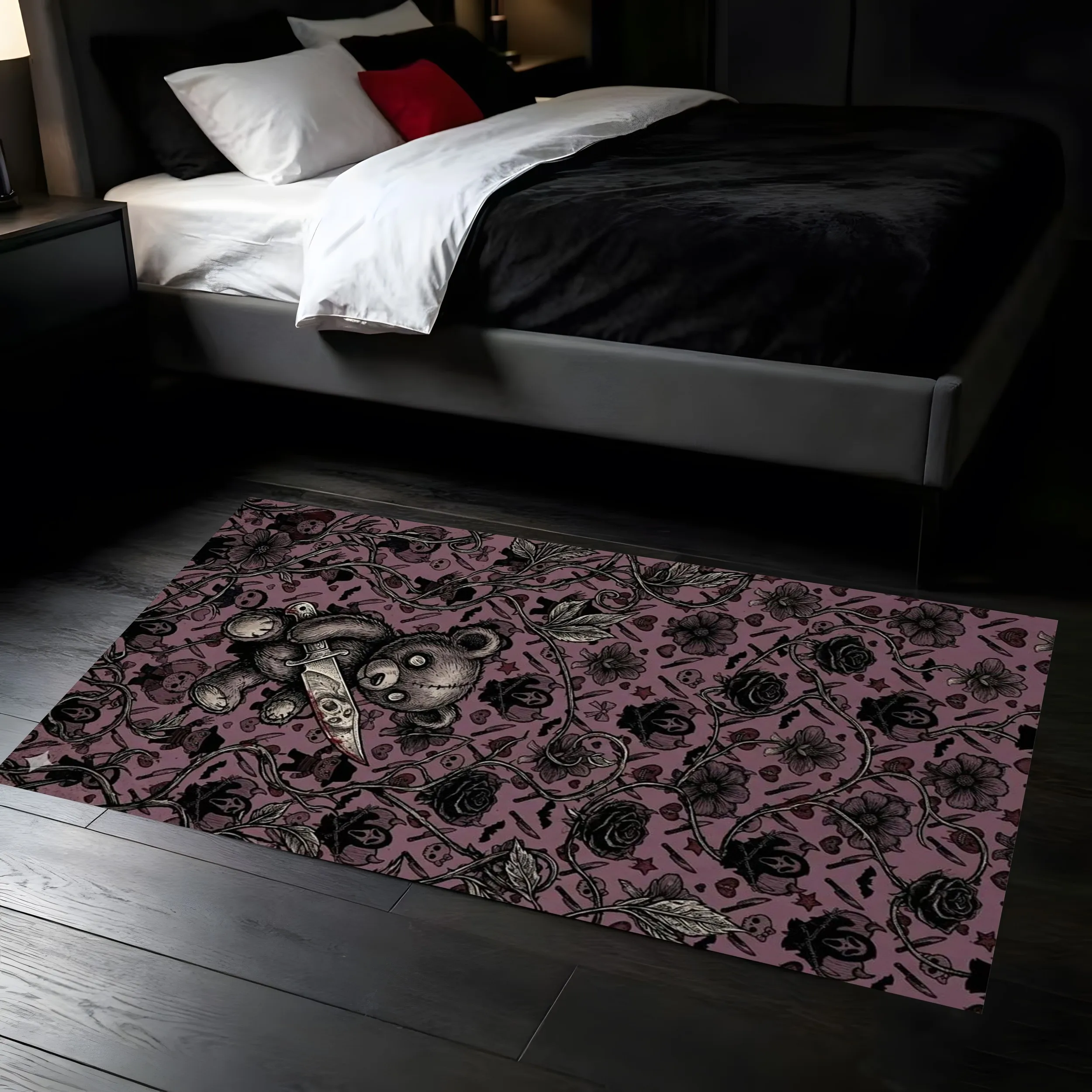 2D Large Carpet with Pumpkin Ghost Bear Halloween Elements Cute and Childlike Style Warm Orange Tones Vibrant and Eye-Catching