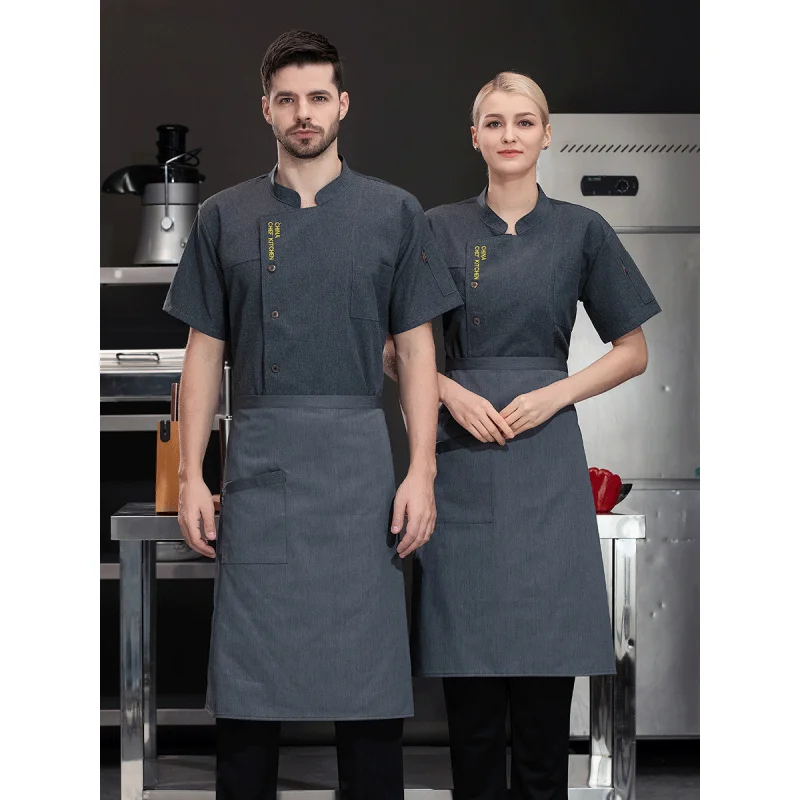 Hochwertige Koch-Overalls für Herren, kurzärmelig, für Hotel, Esszimmer, Küche, Koch, Arbeitskleidung, Backen, Kochen, Kochkleidung, Sommer