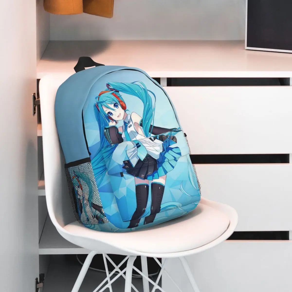 Hatsune Miku-mochila de estudiante de gran capacidad para niñas y niños, mochila impermeable ligera, 15 pulgadas