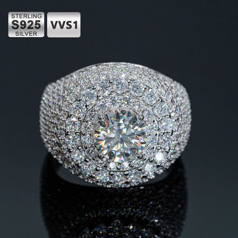 

ICEBLING кольца с муассанитом для мужчин, ювелирные изделия в стиле хип-хоп, оригинальные кольца из стерлингового серебра 925 пробы VVS с бриллиантами, подарок