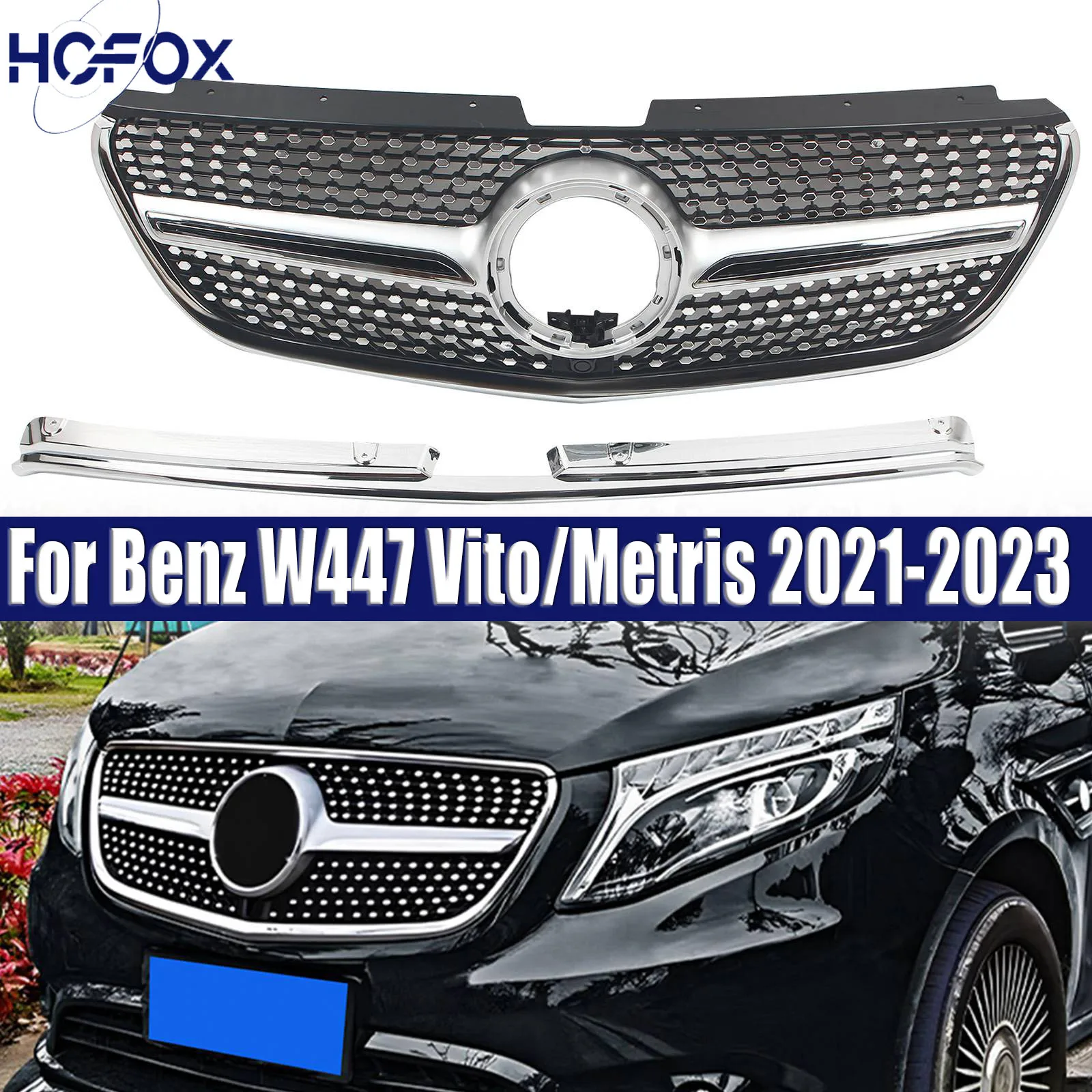 

For Mercedes-Benz W447 Vito/Metris 2021-2023 Diamond Style Front Radiator Grille Inlet Grill Tuning Accessories Middle Mesh Grid