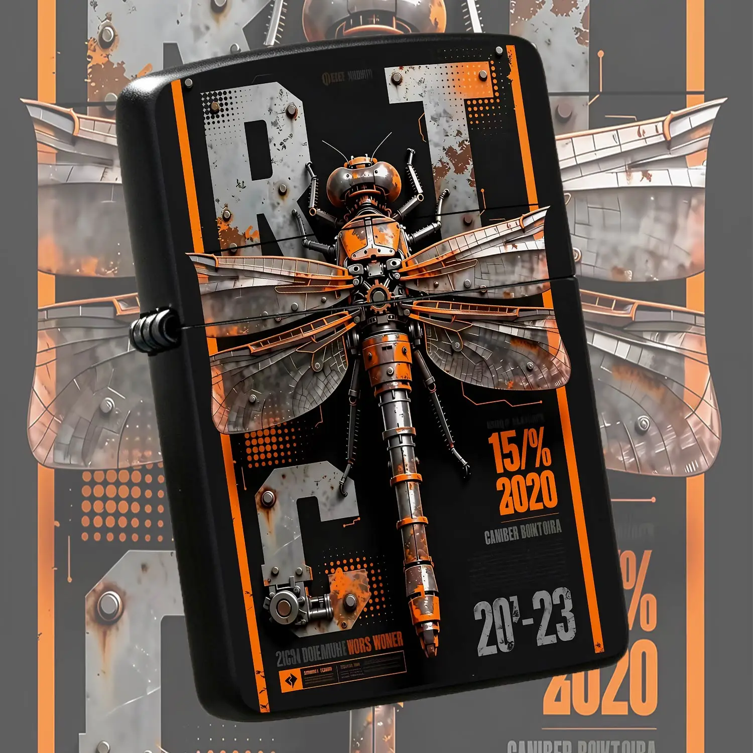 Cyber Mechanical Dragonfly Themed Trendy Lighter Retro Industrial Orange Gray Contrast Design Full Scenario Adapt Portable Practical Tool Creative Stylish Accessory For Daily Use Gifting Decor Display 2023 New Cool Uniqu A Humorous And Inte