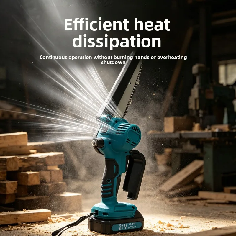 6‑Inch Cordless Brushed Mini Chainsaw Li‑ion Handheld One‑Hand Saw for Wood Cutting Tree Pruning