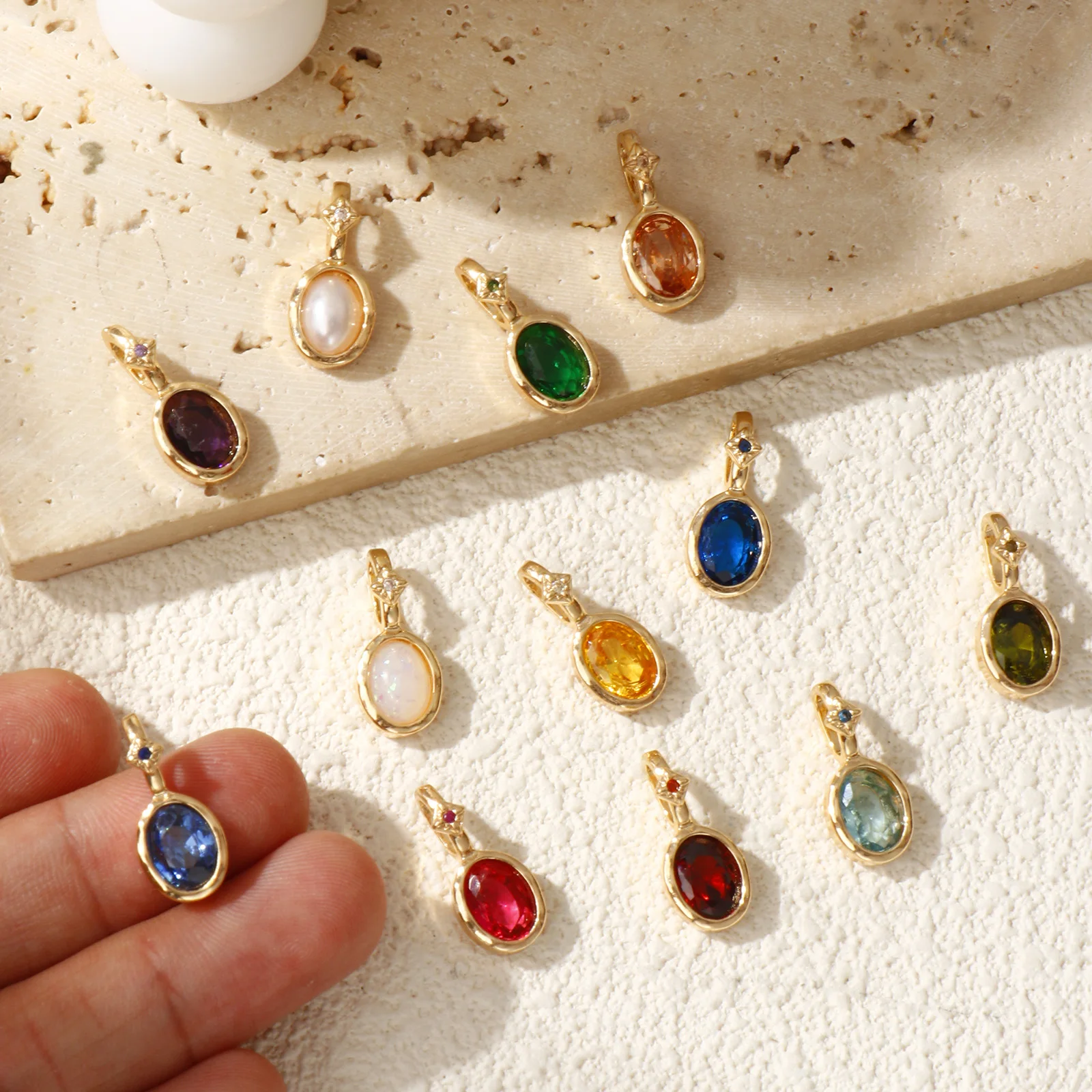 1 Piece Brass & Cubic Zirconia Birthstone Charms Oval 14K Gold Plated Pendant For DIY Necklace Earring Jewelry Making 18mm x 8mm