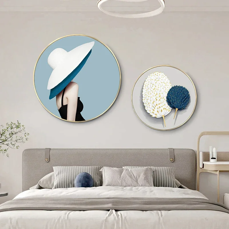 

bedroom decorative painting Master bedroom background bed hanging painting light luxury wind room round mural