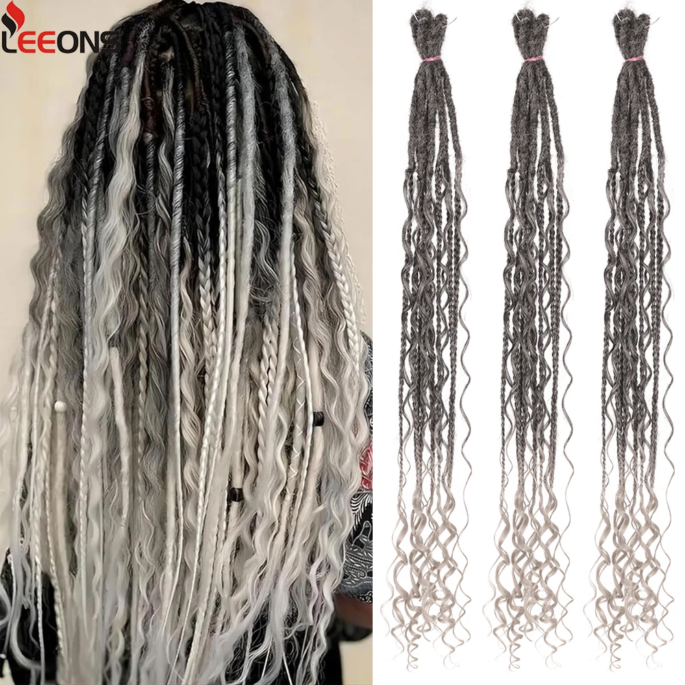 Synthetic Curly Ends Double Ended Dreadlock Extensions 24Inch 5/10 Strands Ombre Brown Box Braid Dreadlock Extension For Women