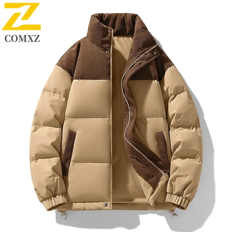 COMXZ 2025 Mens Winter stand collar Puffer Jacket Youth Thickened Casual Coat  leisure outdoor sports lightweight windbreaker