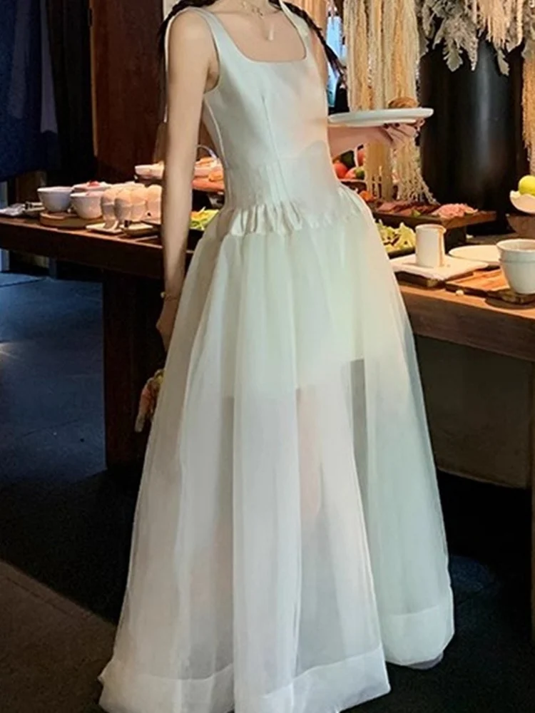 Summer Aosphere White Sexy Brtte Strap Me Patchwork PureWant Aoscence Fairy Silk Velvet High-End Holiday Dr