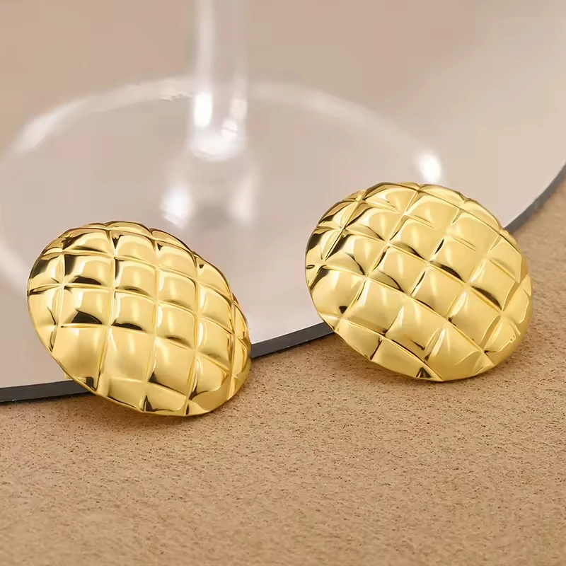 Women's Stainless Steel Punk Geometric Stud Earrings Versatile Square Texture High End Bold Statement Jewelry Fade Resistant