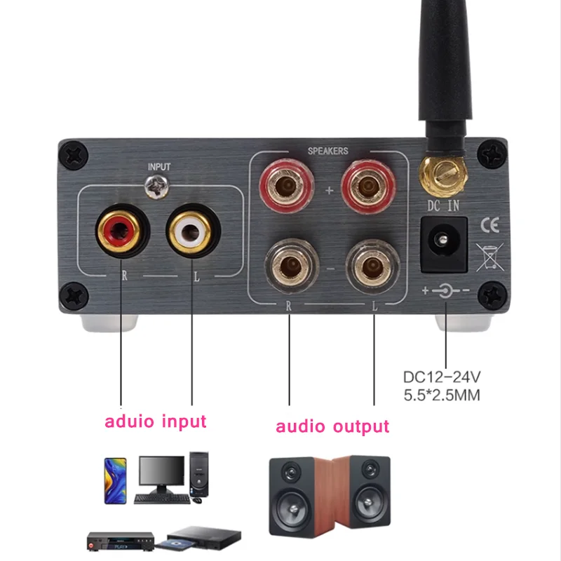 Цифровой аудиоусилитель DC12-24V 100W * 2 HiFi Mini Bluetooth 5,3 TPA3116 Stereo Class D с регулировкой басов и высоких частот