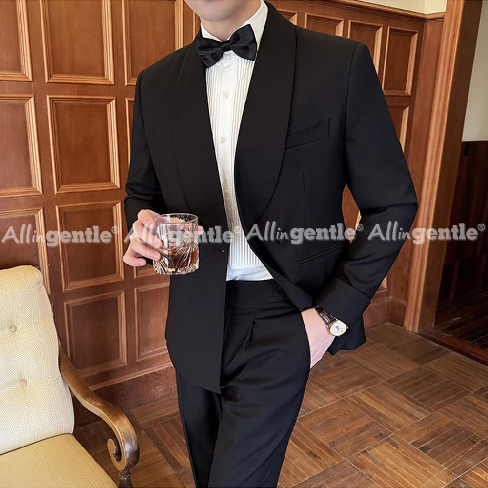 Mens Suit 2 Piece Double-Breasted Slim Fit Formal Wedding Long Sleeve Dress Suits For Men Groom Business Party Set
