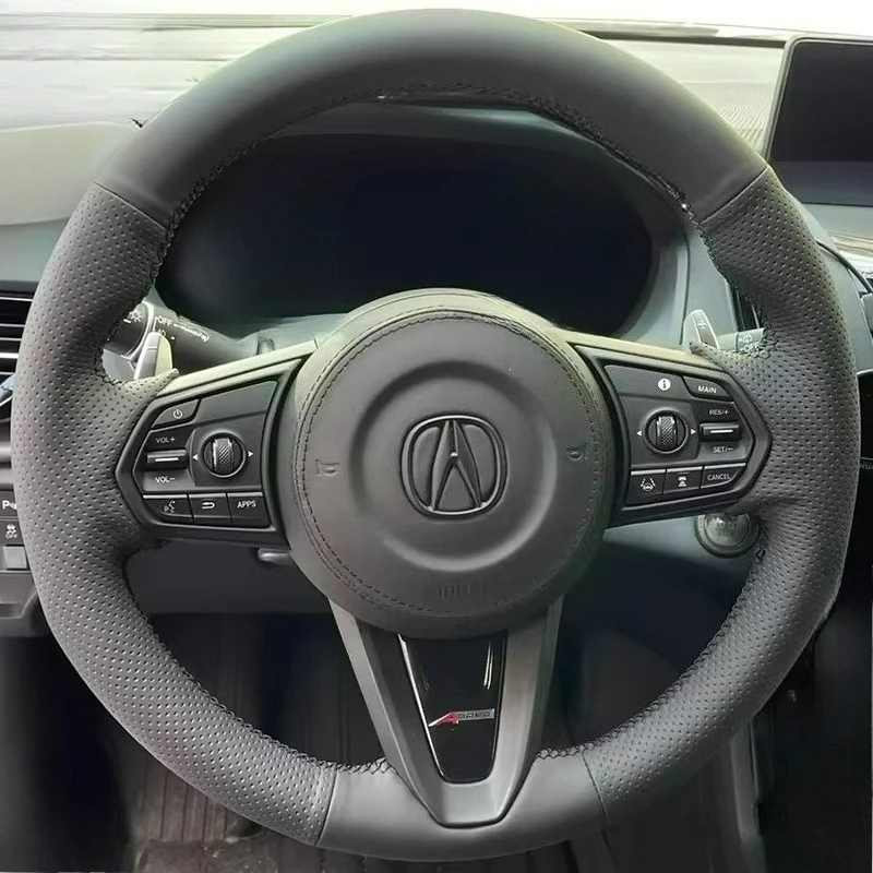 Funda de cuero negro para volante de coche, cosida a mano, antideslizante, resistente al desgaste, para Acura RDX 2018 2019 2020 2021