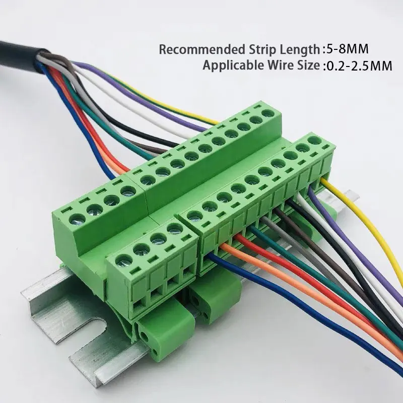 2-24P Complete DIN Rail Terminal Set/DIN Rail Terminal Block 5.08mm/Copper Alloy 10A 300V/UL94 V0 PA66/Screw Clamp w/ Housing