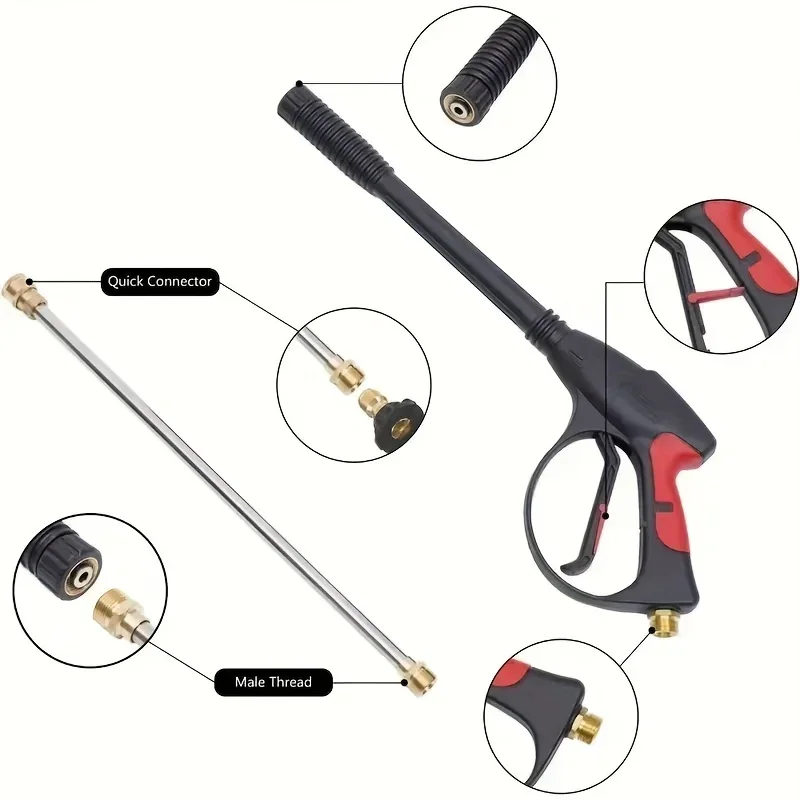 1 Set High Pressure Washer Power Spray Gun with Extension Wand and 5 Quick Connect Nozzles for Car Washer Home Clean Accessories