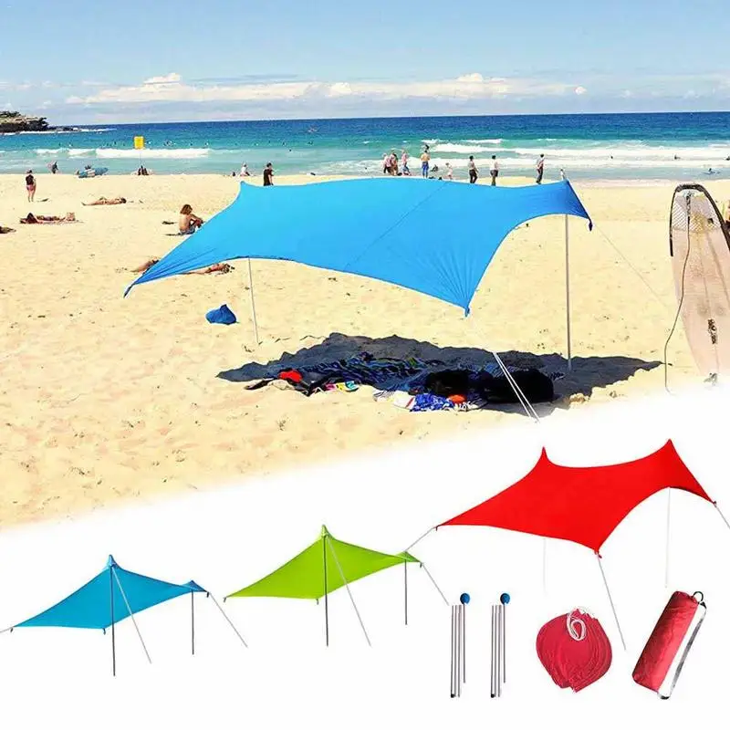 210*210*160cm Family Beach Sunshade Lightweight Sun Shade Tent With Sandbag Anchors 4 Free Pegs UPF50+ UV Large Portable Canopy