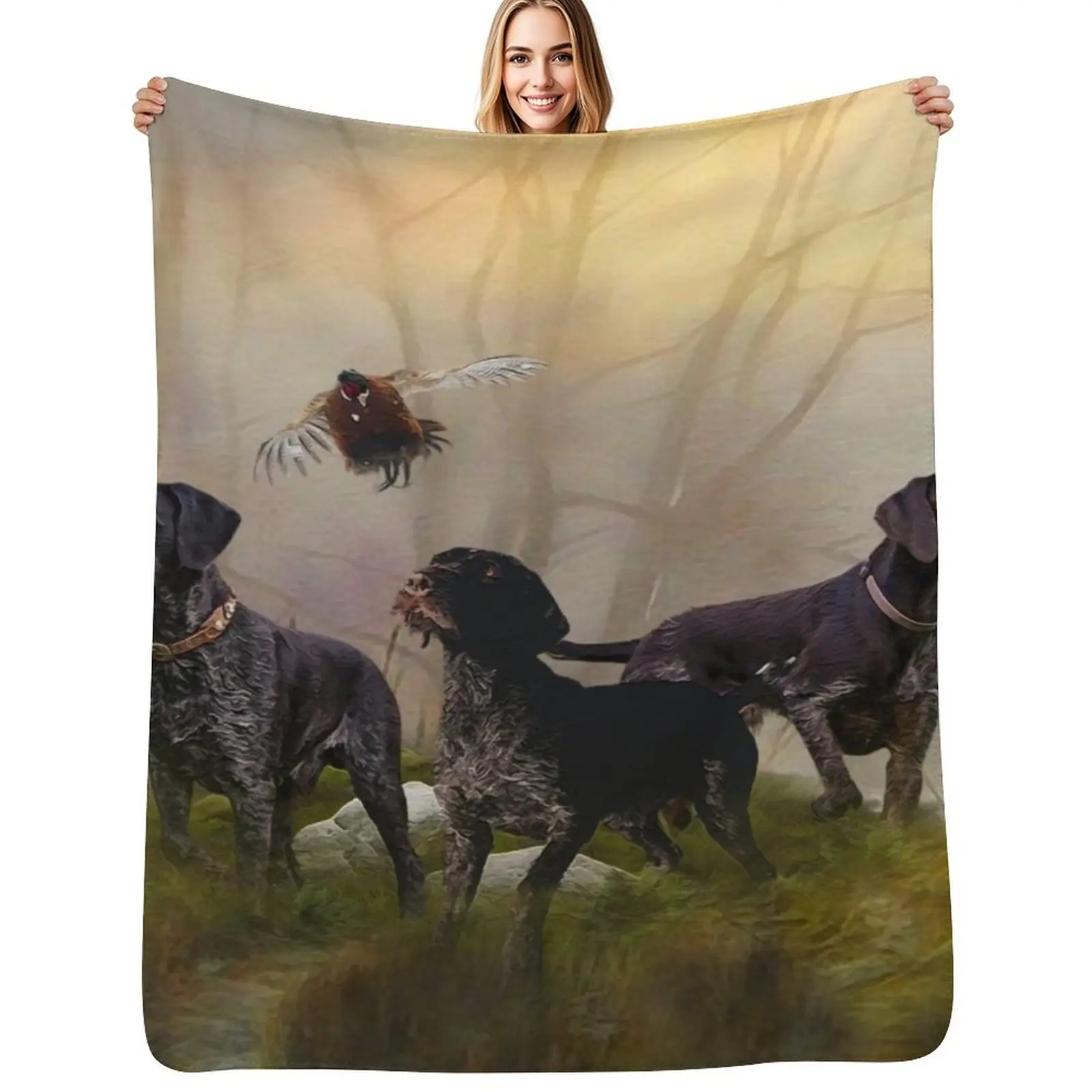 

Deutsch drahthaar , gundog Throw Blanket Decoratives Flannel Fabric Comforter Softest Blankets