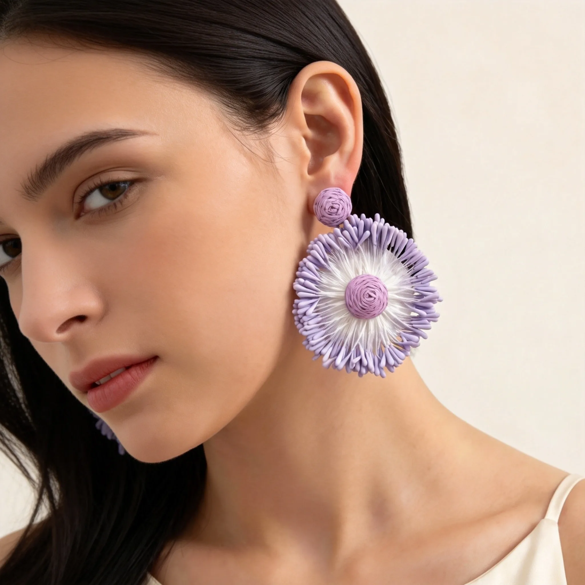 Pendientes Colgantes de Rafia con Forma de Girasol para Mujer, Pendientes de Flores de Hierba Moradas/Rosas, Joyería de Playa para Verano, Regalo de Cumpleaños