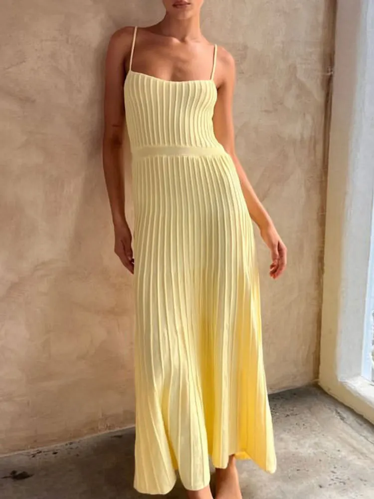 Tossy Knit Patchwork High Waist Maxi Dress For Women Backless Fashion Holiday Beach Slim Summer Dress Knitwear Female Dress 2023