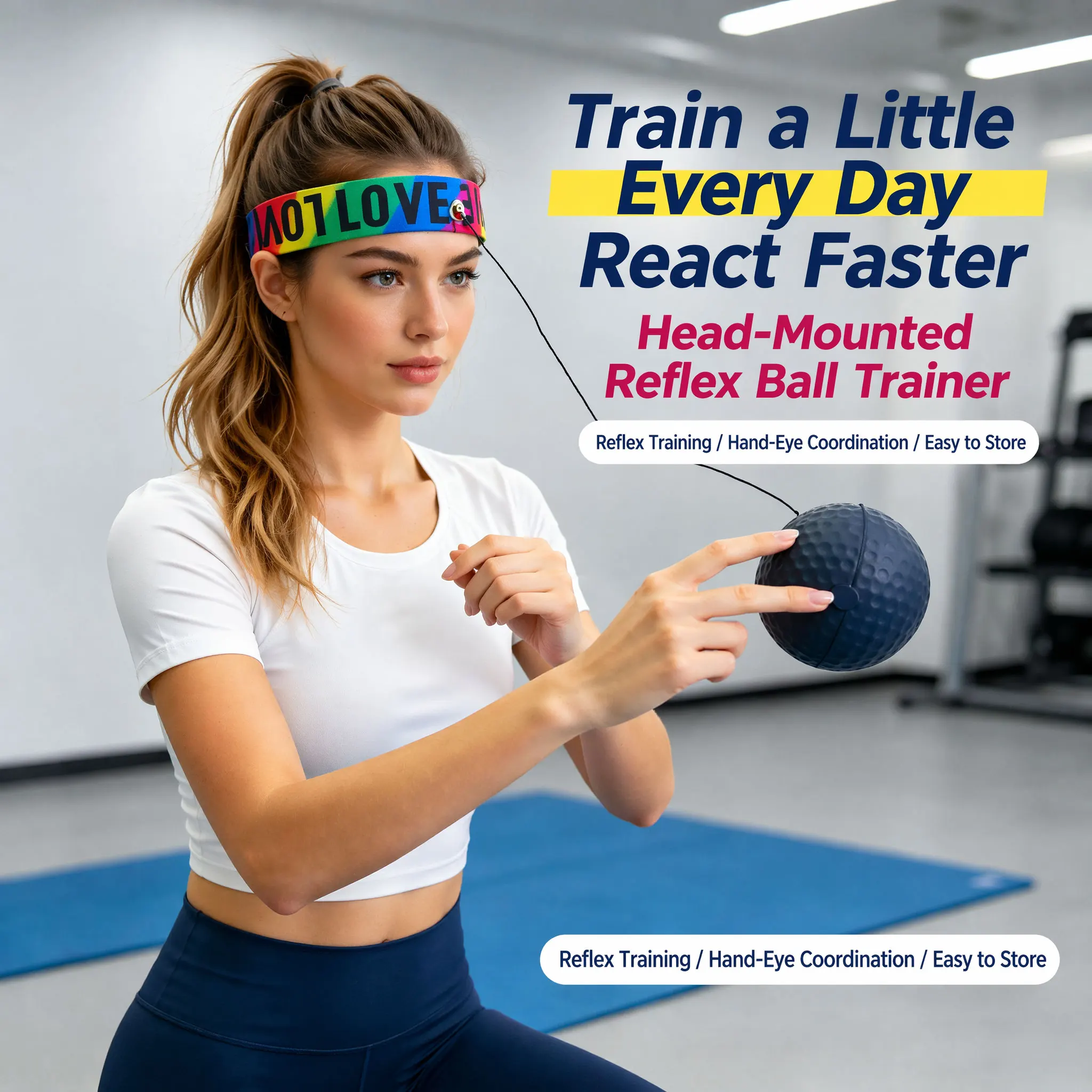 Head mounted Boxing Reaction Ball Trainer with Adjustable Headband, Elastic Rope, Speed Ball, Hand eye Coordination Training, Ho