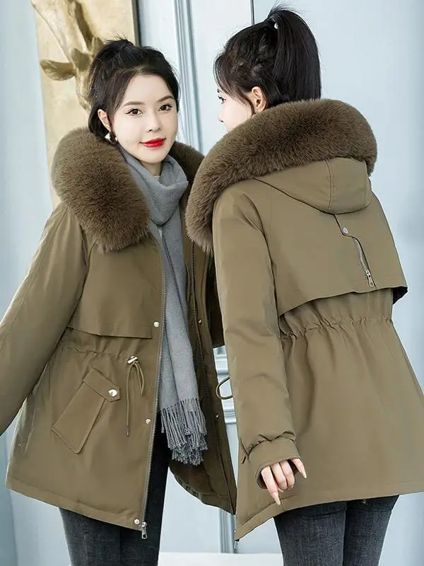 

plus Size Fleece Lined Thickened down Cotton Jacket Short Coat Winter New Loose Waist Inward Parka Cotton Clothes for Women
