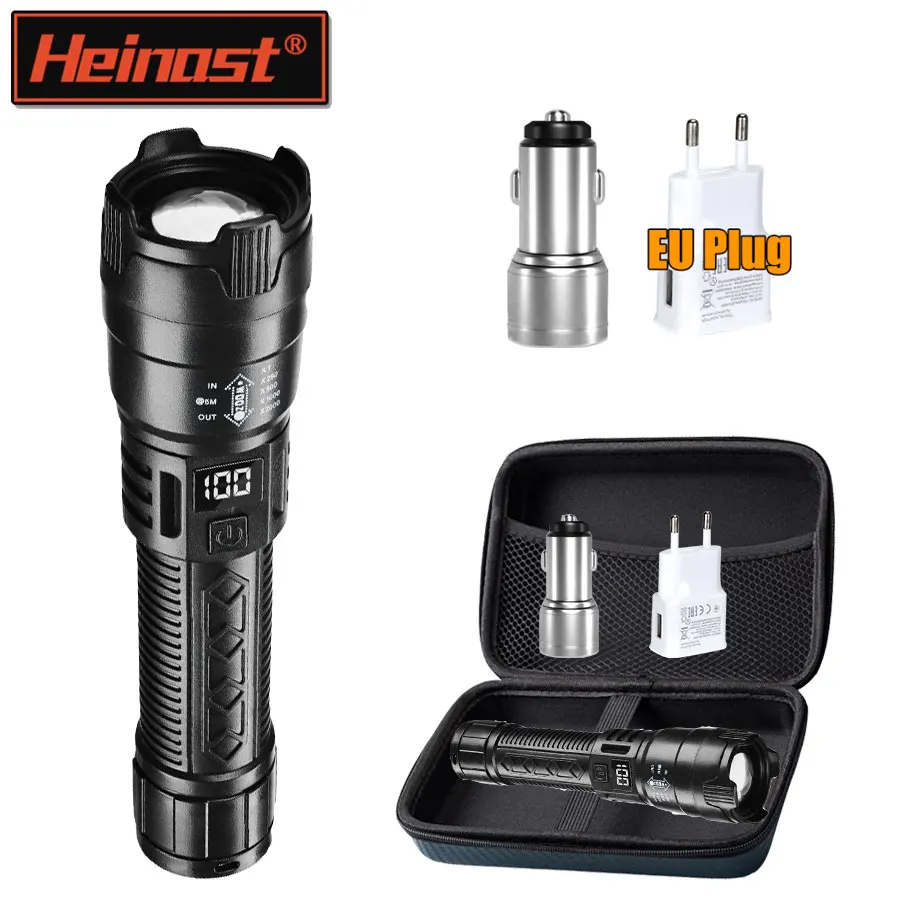 Portable Telescopic Zoom Handheld Flashlight 3 Lighting Modes Rechargeable Waterproof Torch With Power Display For Outdoor