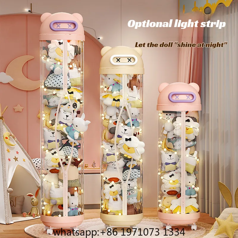 Large Capacity Plush doll Storage Bucket With Wheels Transparent Storage Bucket Zipper Kids DIY Plushies Toy Display Bucket