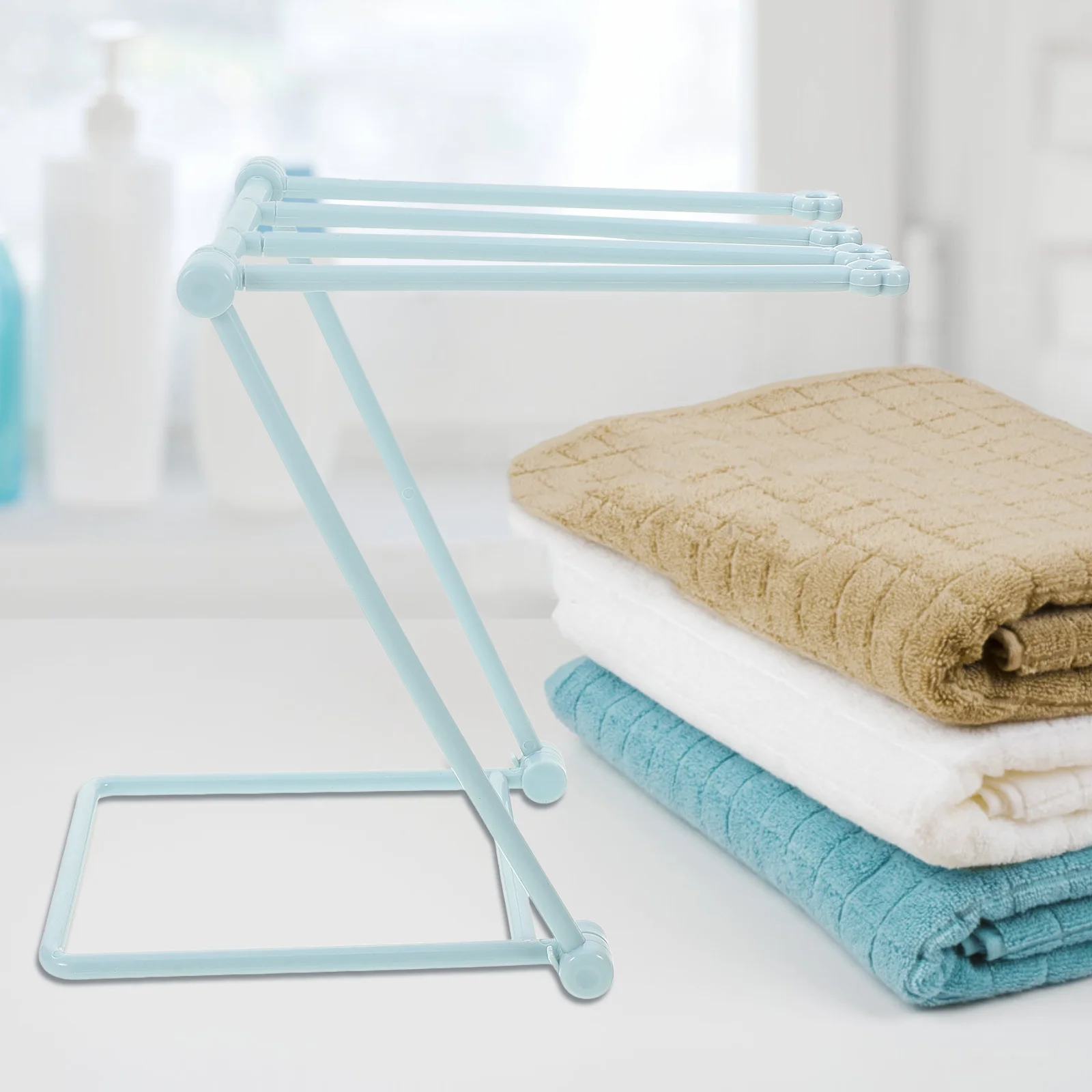 

Light Blue Foldable Towel Hanging Rack Vertical Kitchen Cloth Holder For Bathroom Home Storage Cup Rack Duster Organizer