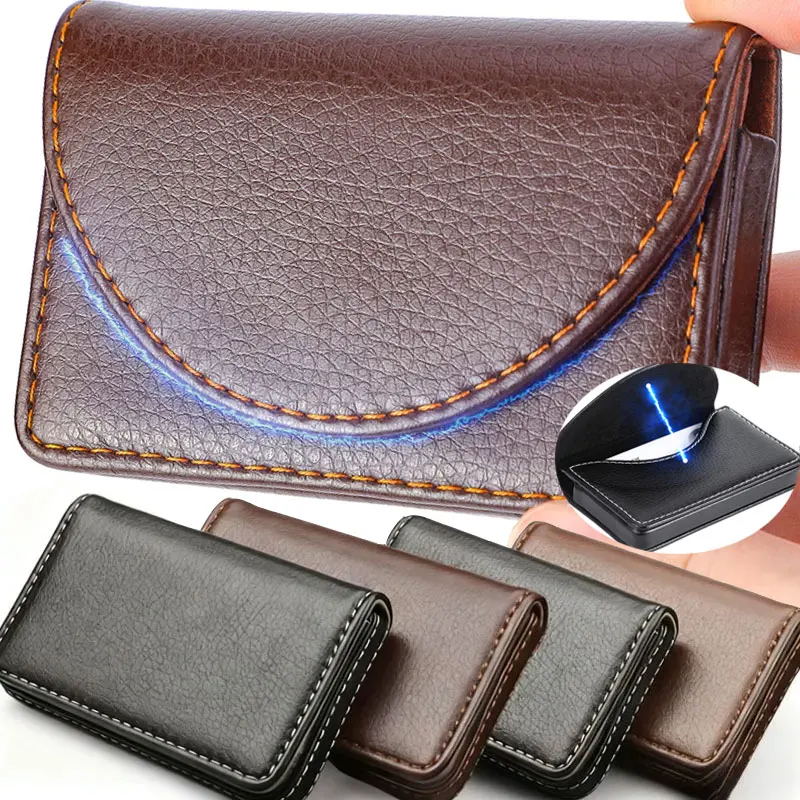 حامل بطاقات عالي الجودة من جلد البولي يوريثان مخيط الحجم لزيارة بطاقات العمل مع غلق مغناطيسي للرجال والنساء #1