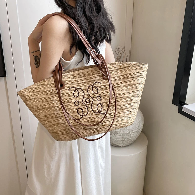 Large Capacity Summer Straw Women\'s Handbag Luxury Designer Underarm Shoulder Bag Fashion Brand Travel Shopping Lady Casual Tote