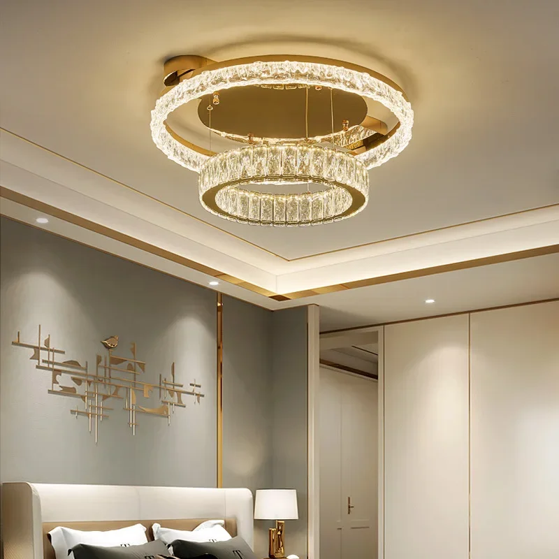 豪華な雰囲気のルームシーリングランプ 丸型クリスタル デュプレックスヴィラ ライトラグジュアリーダイニング マスターベッドルーム リビングルーム