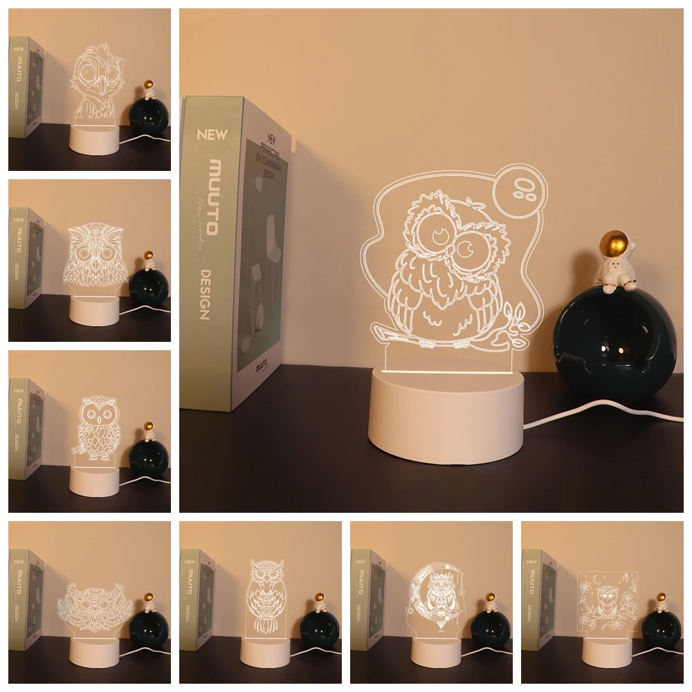 

Funny owl 3D Night Light Usb Powered & Battery Operated Optical Illusion Table Lamp With Remote Control