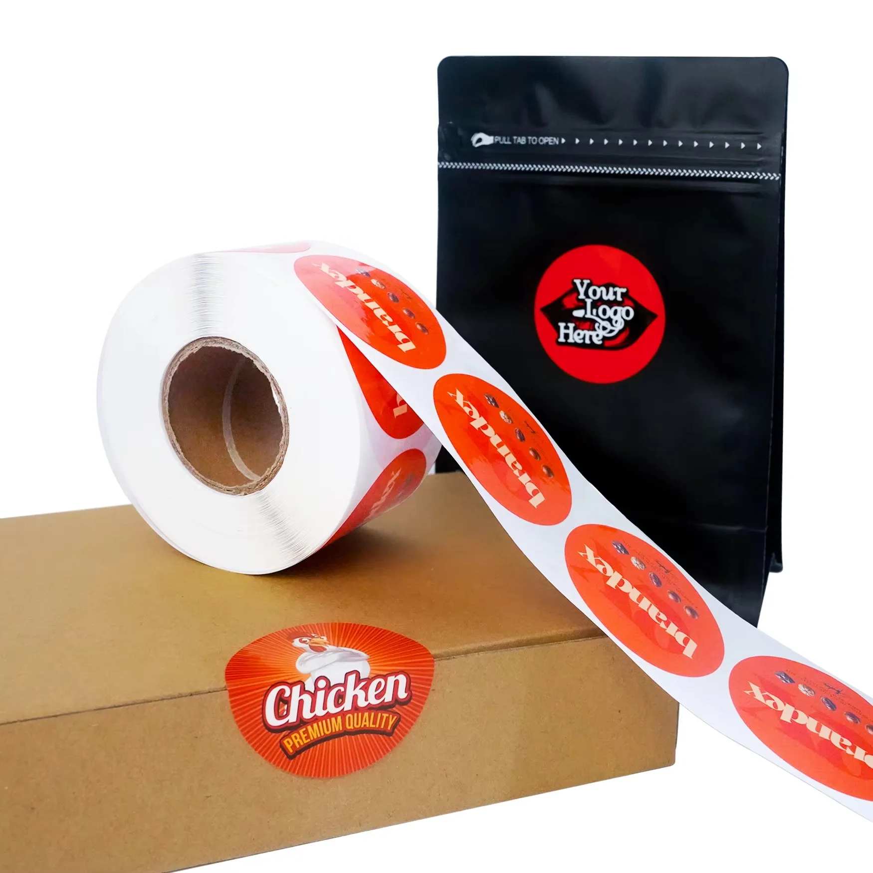 لفة ملصقات الطعام بشعار مخصص | ملصق دائري من الفينيل المقاوم للماء | ملصقات تغليف لاصقة للعلامة التجارية التجارية للختم