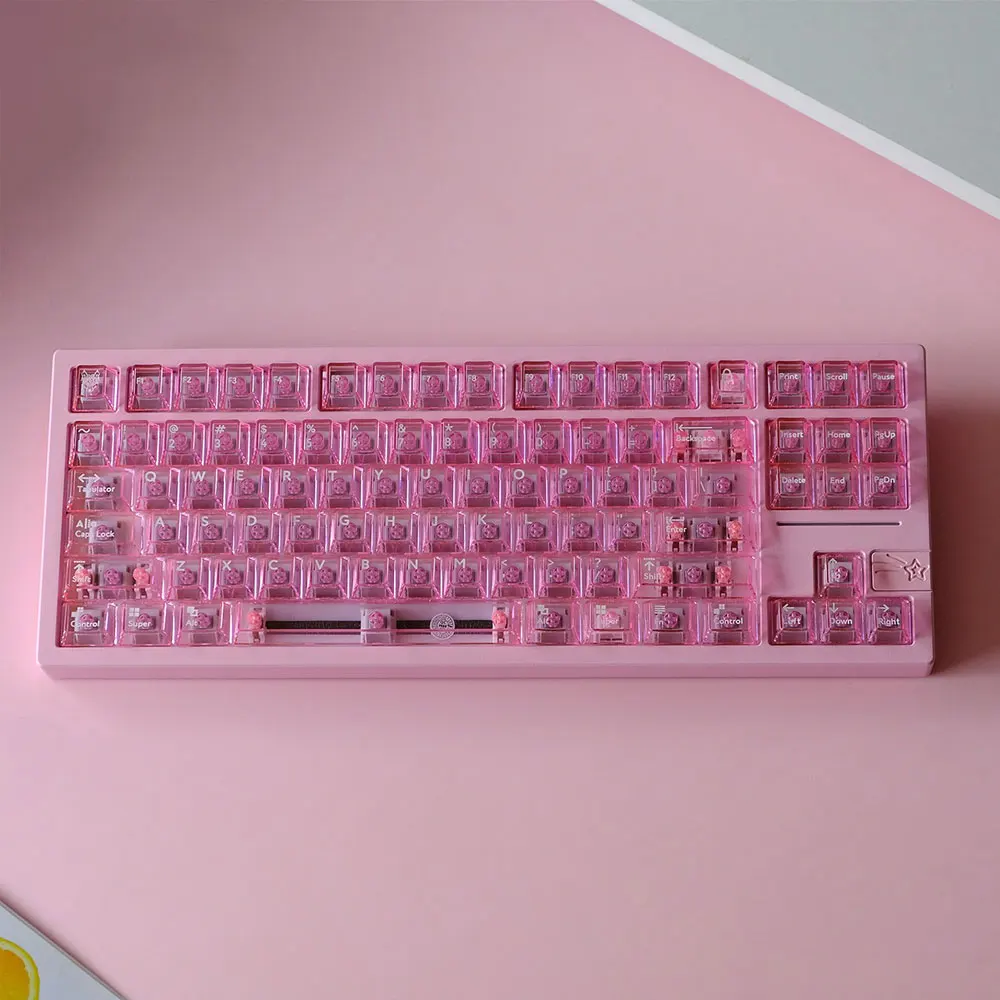 

114 Keys Glacier Pink Transparency Keycaps Set Cherry Height PBT Thermal Sublimation For 61 87 98 104 108 Mechanical Keyboard