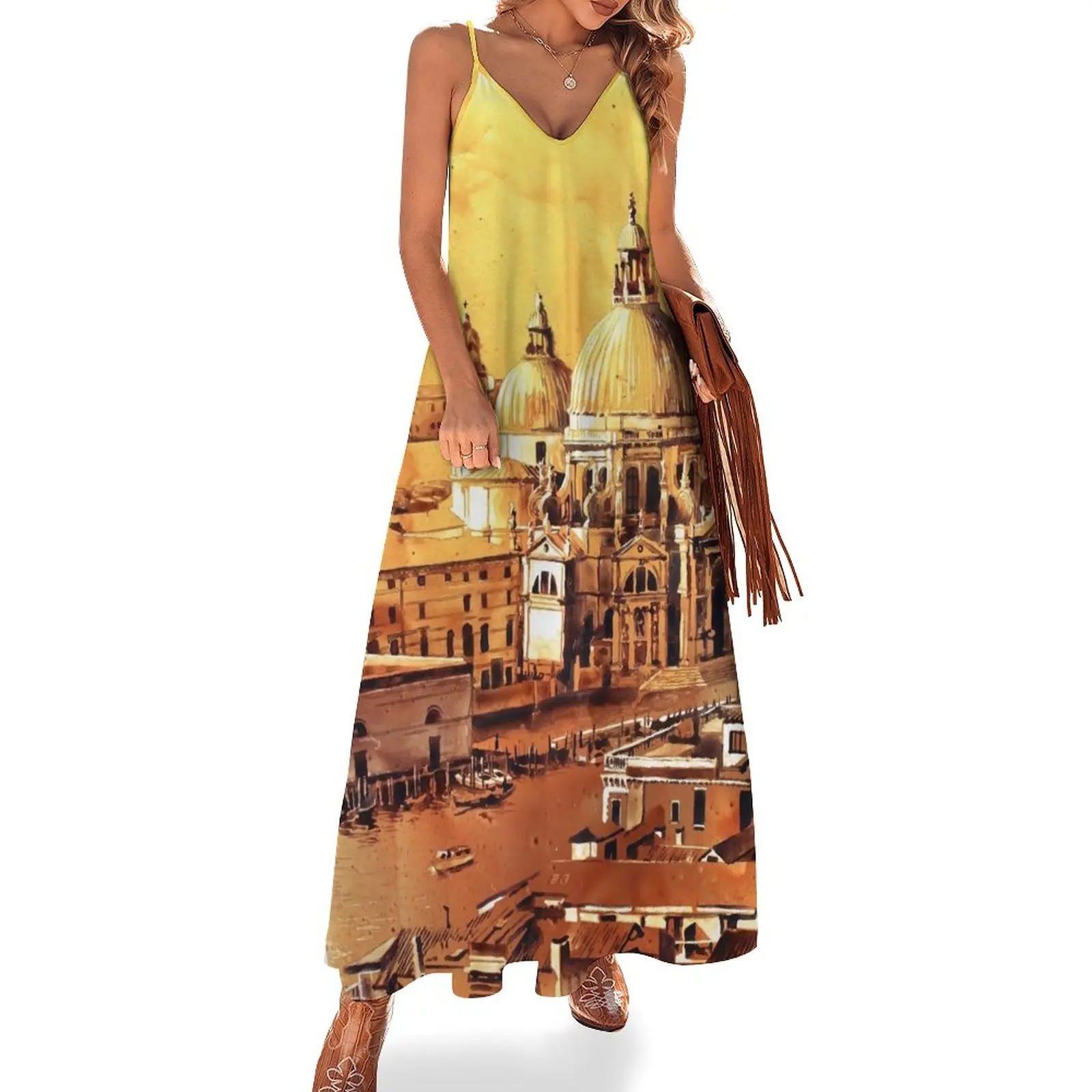 

Basilica di Santa Maria in Venice, Italy. Watercolor painting of Venice Sleeveless Dress women dress loose summer dress