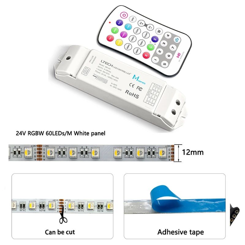 5meter(IP20) LED RGBW Strip With LTECH M8 Remote &M4-5A Wireless Receiver;12V 24V Input;5A*4CH Output LED RGB RGBW Controller