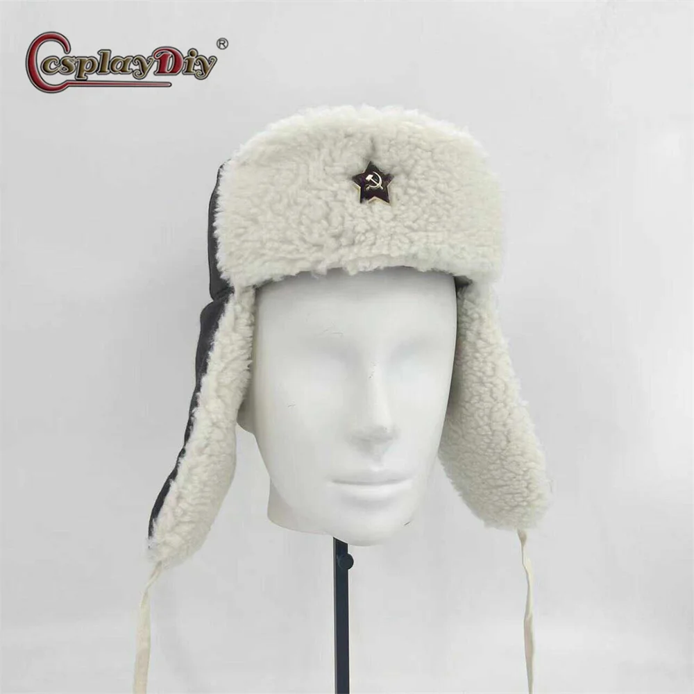 WW2 Soviet OFFICER Cap Ear Protection WInter Hat replica of the USSR badge