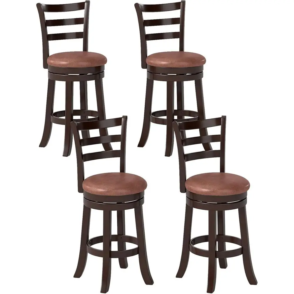 

Set of 4 26 High-Back Swivel Bar Stools with Upholstered Seats, Faux Leather, Rubber Frame, and Wooden Construction for Kitchen