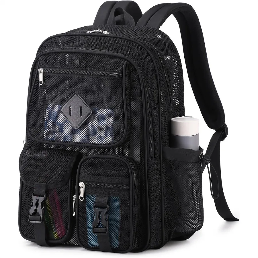 

Mesh Backpack for School Heavy Duty See Through Net Bookbag Girls Boys SemiTransparent Net Back Pack for Beach Swimming Sports