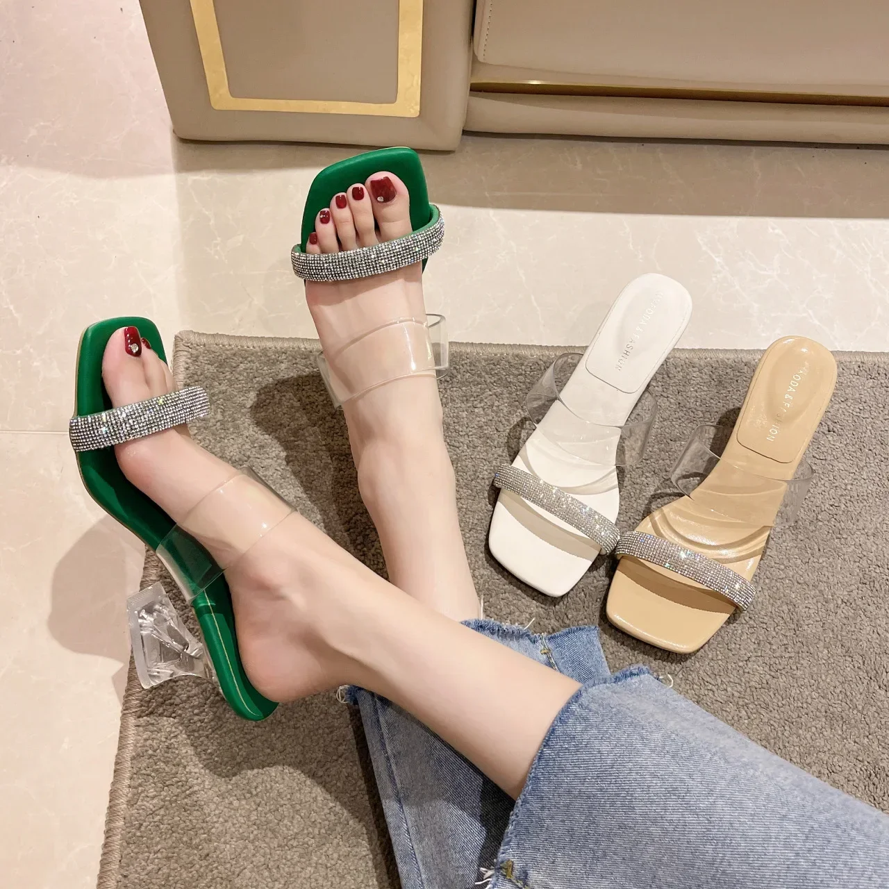 Women Summer New Sandals PVC Jelly Crystal Heel Transparent Female Sexy Clear High Heels Sandals Pumps Shoes