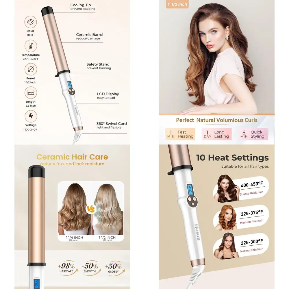 

1.5 Ceramic Long Barrel Curling Wand for Long Hair - Professional, Dual Voltage, Adjustable Temp