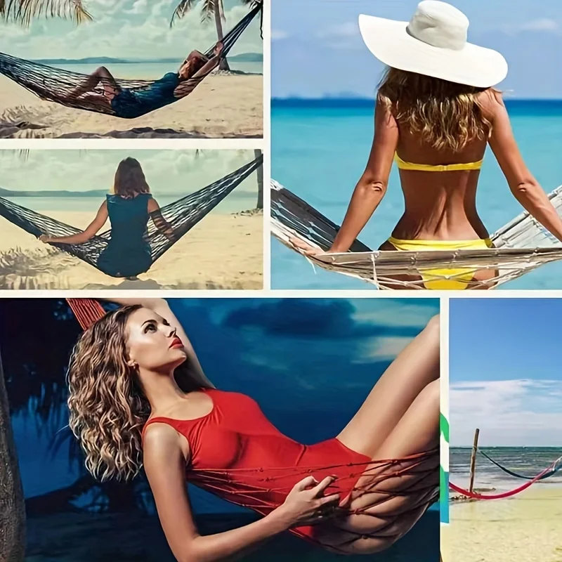 

Гамак для активного отдыха на природе, сетчатый гамак для кемпинга, подходит для садов, пляжей и дворов.