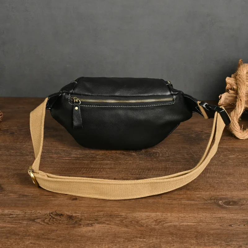 Sac de poitrine en cuir véritable pour homme, sac de taille multifonctionnel, cuir de vachette souple, sac à main à bandoulière lancé, sac à main pour téléphone portable, nouveau