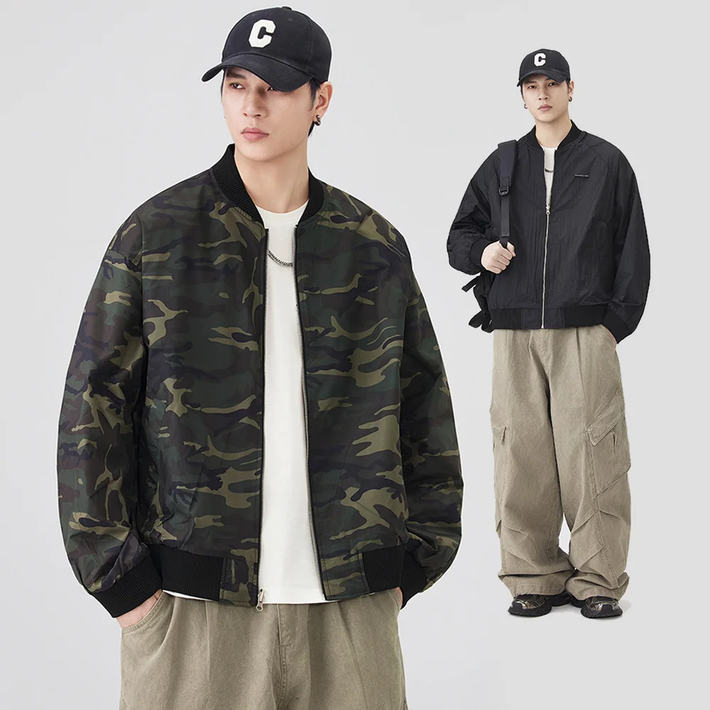 

Double Sided Wearable Black Camouflage Cargo Jacket Men Streetwear Hip Hop Loose Casual Bomber Jacket Cityboy Spring Autumn Coat