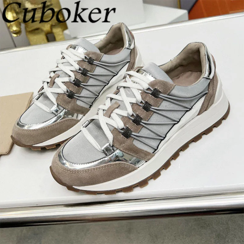 Luxury Spring Round Toe Multicolor Runners Shoes Lace up Thick Bottom Hiker Shoes for women Rubble Sole Women\'s Trainers mujer